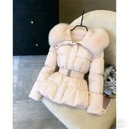 Chic Women's Cotton Padded Jackt with Large Fur Collar Waist-Cinching Mid-Length Parkas Korean Trendy Warm Commute Outerwear