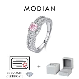 MODIAN 0.4CT Light Pink Moissanite Ring 925 Sterling Silver Luxury Asscher Cut Lab Diamond Finger Ring For Women Fine Jewelry