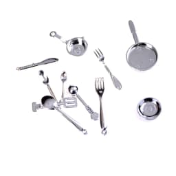1:12 Dollhouse Miniatures Mini Kitchen Tableware Wooden Knife And Fork Metal Pot Set Doll House Toys Decor Accessories