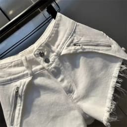 White Zipper Splicing High Waist Buckle Rough Edge Irregular Denim Shorts Summer A-word Wide-leg Hot Pants
