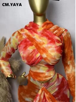 GLCMYAYA Tie Dye Printed Women Set Wrap Crop Top + Ruched Maxi Skirt 2026 Summer Beach Vacation Birthday Two Piece Set Outfits