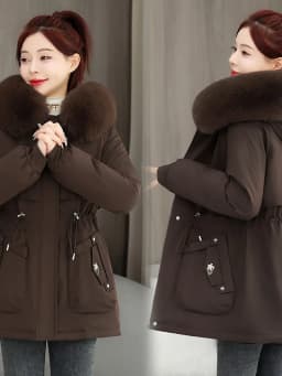Women's Winter Jacket 2025 New Style Thickened Fleece Lined Waist-Cinching Warm Cotton Coat Long Sleeve Zipper Closure ...