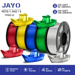 JAYO Filaments PETG 5 Rolls Mixed Colors 3D Printer Filament 1.75mm 100% No Bubble FDM 3D Printer Materials DIY Gift 1.1KG/1 Rol