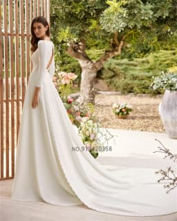 Customized Modest O-Neck Satin Long Sleeve Mermaid Wedding Dress Lace Appliques Backless Bridal Gown Vestidos De Novia