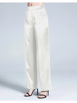 Birdtree 19MM 95% Real Silk Double Joe Summer Pants Women Loose Straight Wide Leg Pants Women's High Waist Pantalon B37958QD