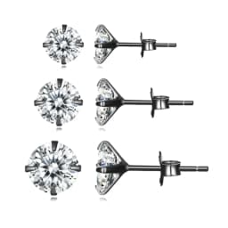 bamoer 3 Pairs Stud Earrings Set 925 Sterling Silver Stone CZ Minimalist Dazzling Fashion Earrings 4mm 5mm 6mm Diameter BSE166