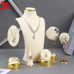 Beige Jewelry Display Props with Metal Base Earring Necklace Organizer Holder Jewelry Counter Earrings Rings Display Stand