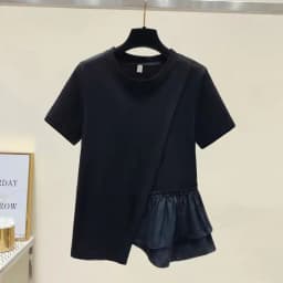 Summer Short Sleeve Tshirts Women Ruffles Patchwork Asymmetrical Fashion T Shirts High Street Casual All-match Ladies Tops