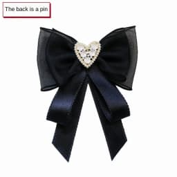 Elegant Lace Ribbon Bowtie Black College Style Collar Rhinestones Jewelry Student Shirt Korean Fabric Bow Brooches