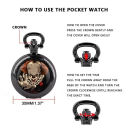 Creative Clown Design Glass Dome Quartz Pocket Watch Watch Children Student Birthday Gift Souvenir Men Women Necklace Pendant