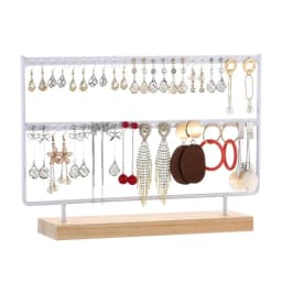 2-Tier 46-Hole Earring Display Holder Metal Wood Stand Jewelry Storage Organizer Ear Stud Rack Gift for Women