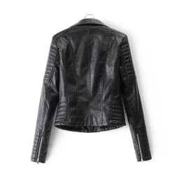Jackets Women Elegant Turn Down Collar Faux Leather Coats Streetwear Zipper Splice Pockets Jacket Slim Fit High Street