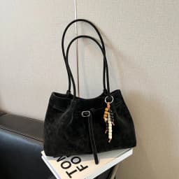 Vintage Brown Leather Tote Bag with Beaded Bag Charm Buckle Detail Large Capacity Shoulder Purse for Work Commuter Daily Use
