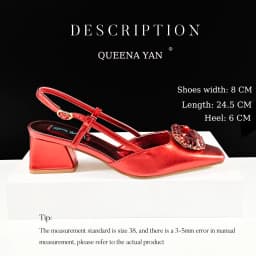 Queena Yan Elegant Comfortable Mid-Heeled Shoes Sparkling Diamonds Pointed-Toe Design Ladies High Heels