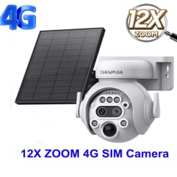 SHIWOJIA 12X Zoom 4G LTE Solar Security Camera 8MP Night Vision Dual-Lens Outdoor WiFi Solar Battery Camera PIR Human Detection