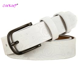 Fashion Design Floral Pattern Rose Red Genuine Leather Female Belt Women's Pin Buckle Metal Belts 28mm Wide 2023 FCO082