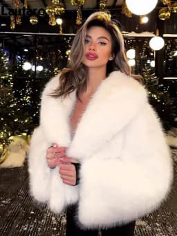 Lautaro Winter Short Thick Warm Shaggy Soft Black Faux Fur Coat Women Shawl Collar 2026 Loose Luxury High Quality Fluffy Jacket