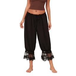 Women's Y2K Loose Fit Bloomers Cropped Pants Drawstring High Waist Floral Lace Patchwork Calf-Length Lantern Trousers