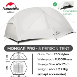 Naturehike Mongar 2 UL/PRO 1-2 Person Backpacking Tent Nylon Waterproof Ultralight Travel Trekking Shelter Tent with Footprint
