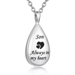 Carved Teardrop Keepsake Ashes Necklace Urn Pendant Cremation Memorial Jewelry-Always in My Heart