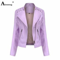 Yellow Red Faux Pu Leather Jackets 2025 Spring Autumn Fashion Zip up Top Outerwear Lady Basic Coats Plus Size Female Jackets New