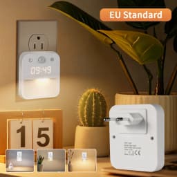 Motion Sensor LED Night Light with Time Display EU and US Socket Plug-in Wall Lamp Smart Sensing Light for Hallway Stair Bedroom