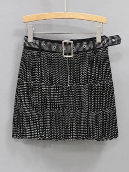 Afashion Tassel Heavy Work Rhinestone Waist Belt Multi Layer Cake Skirt a Line Skirt Half Body Skirt European Style Cotton De
