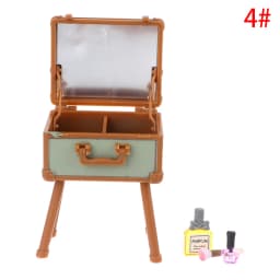 1Set 1:12 Dollhouse Mini Vanity Cosmetic Case Lipstick Perfume Air Cushion Mirror With Holder Furniture Decor Play House Toys