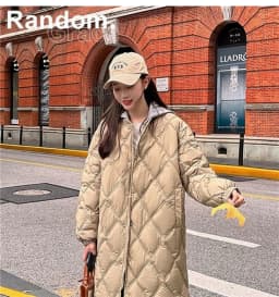 2025 Autumn Winter New Down Cotton Jacket Women's Long Over Knee Loose Jacket Diamond Grid Quilted Jacket Fake Two-Piece Parka