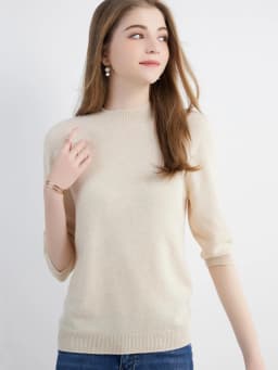 Wool Top Women's Sweater Knitwears Short Sleeve Pullover 100% Wool Half Turtleneck Sweater for Women Knit Jumper Female Clothing