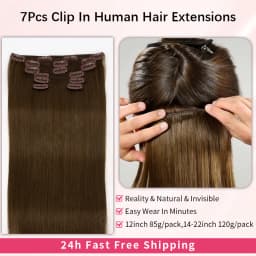 Straight Clip In Human Hair Extensions 7 Pcs/Set Full Head Brazilian Clip Ins Hair 85/120 Grams Clip on Hair Extension for Women