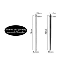 2PCS Internal & External Thread Steel Body Piercing Kit 14G (1.6mm) & 16G (1.2mm) Eyebrow Lip Ear Tongue Needle Tool