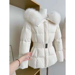Chic Women's Cotton Padded Jackt with Large Fur Collar Waist-Cinching Mid-Length Parkas Korean Trendy Warm Commute Outerwear