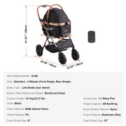 SucceBuy 66 lbs Pet Stroller Foldable Dog Puppy Stroller with Brakes Storage Basket Detachable Carrier for Small to Medium Dogs