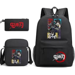 Demon Slayer Anime Print School Backpack Set 3Pcs with Shoulder Bag Pencil Case for Boys Girls