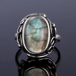 Silver Ring for Women Oval Round Natural Labradorite Ring Gift Sun Shaped Retro Luxury Fine Jewelry