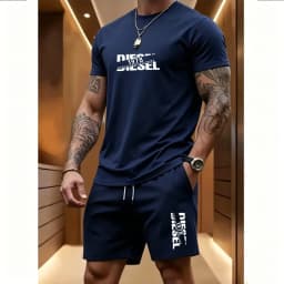 Summer Men's Casual Two-piece Set Round-neck Short-sleeved T-shirt and Sports Shorts for Outdoor Activities