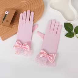 26CM Women Sexy Mesh Thin Bow Gloves Breathable Elasticity Bow Dot Cute Lovely Sweety Banquet Stage Performance Wedding