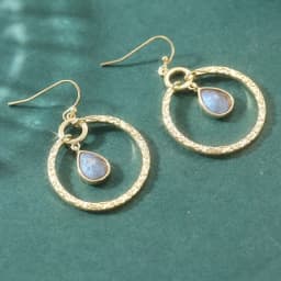 Gold Plated Vintage Large Circle Pendant Earrings Classic Artistic Inlay Synthetic Gemstone Earrings Trendy Jewelry