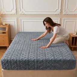 Tofu Fleece Fitted Sheet Queen Size Ultra Soft Plush Velvet Feel Cozy Warm Bedding Deep Pocket Elastic All Around