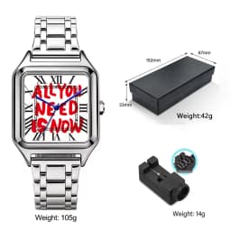 Ladies' Men Square Luxury Watch, Slogan Text on the Large Dial, 30-Meter Water Resistance, Elegant Design, Stainless Steel Strap