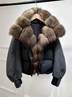 Lagabogy 2026 Natural Real Fur Collar Down Coat Women Thick Puffer Jacket Autumn Winter Loose Patchwork Sleeves Female Parkas