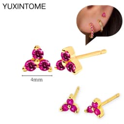925 Silver Ear Needle Rose Red Hoop Earrings For Women Exquisite Water Drop/Flower/Heart Crystal Piercing Huggie Earring Jewelry