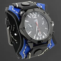 Men's Punk Rock Style Large Dial Quartz Watch Vintage Multi Layer Hand Stitched Cowhide Strap