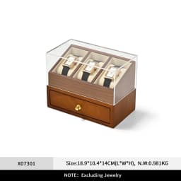 Oirlv 6 Grilds Wooden Watch Box Double-layer Jewelry Organizer Wrist Watch Display Box Dust-proof Transparent Cover Watch Case