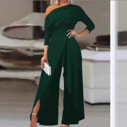 New Women's Shoulder Party Jumpsuit Spring Summer Long Sleeve Straight Nine-Point Pants Elegant Female Casual Sports Jumpsuit