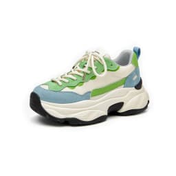 BeauToday Platform Sneakers Women Suede Leather Patchwork Fabric Round Toe Mixed Color Lace-Up Chunky Sole Ladies Trainers 29430