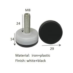 4Pcs Black White Iron Plastic Furniture Table Chair Sofa Leg Feet Adjustable Leveler Glide Slide Pad M6 M8