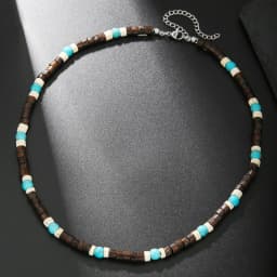 Boho Beaded Necklace for Men New Natural Coconut Shell Turquoises Wood Bead Chain Necklace Men's Fashion Neck Jewelry