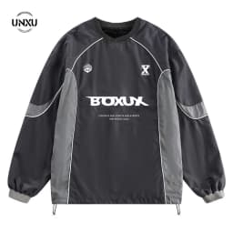 Unxu American Retro Functional Style Color Block Letter Print round Neck Couple Hoodies Men Spring 2024 Casual Wear Waterproo...
